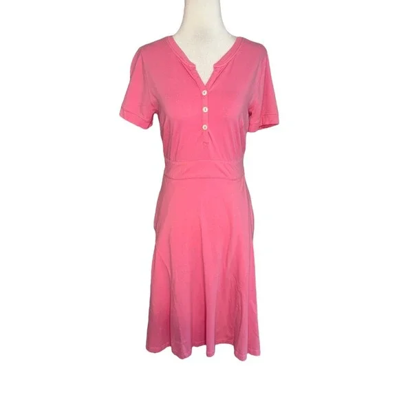 eShakti Pink Button Front Knit‎ Midi Dress Short Sleeve Casual Womens Size 4 - Picture 2 of 9